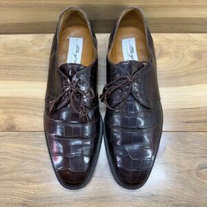 MEZLAN Platinum Fortune Crocodile Oxfords Mens 9.5 M Dark Brown Formal Business